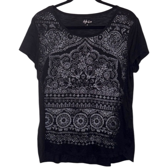 Style & Co. Women’s Black and Gray Graphic Short Sleeve T-Shirt Medium - Picture 1 of 6
